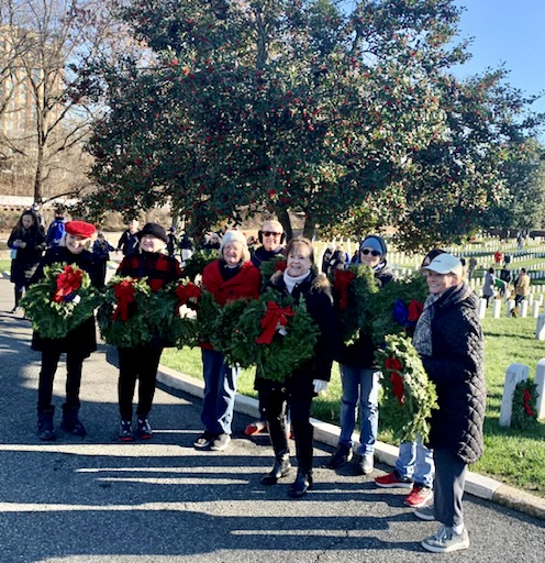 Kate Waller Barrett, NSDAR, members laying Wreaths Across America in Arlington National Cemetery. December 2022.